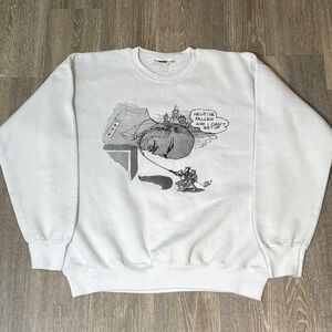 Vintage‎ 90s Political Cartoon Fallen Lenin Sweatshirt White Graphic Pullover XL